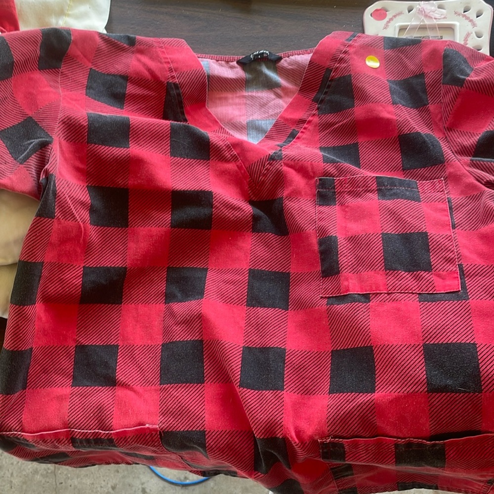 Plaid scrub top shirt